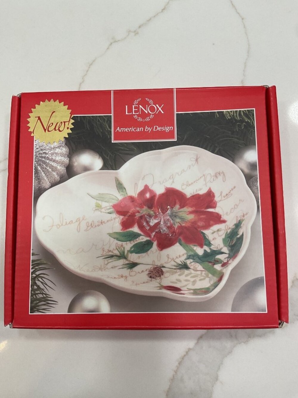 NWB Lenox Winter Meadow Candy Dish China Amaryllis Heart Shaped